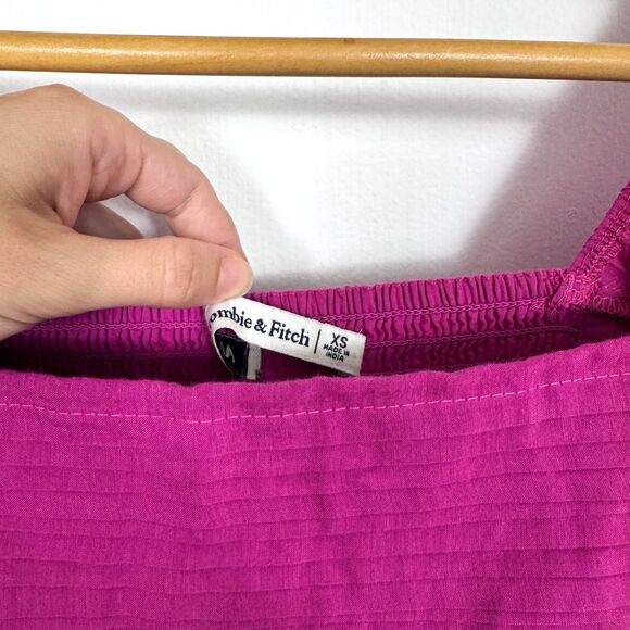 Abercrombie & Fitch Emerson Textured Puff Sleeve Pleated Mini Dress Hot Pink - Picture 4 of 4